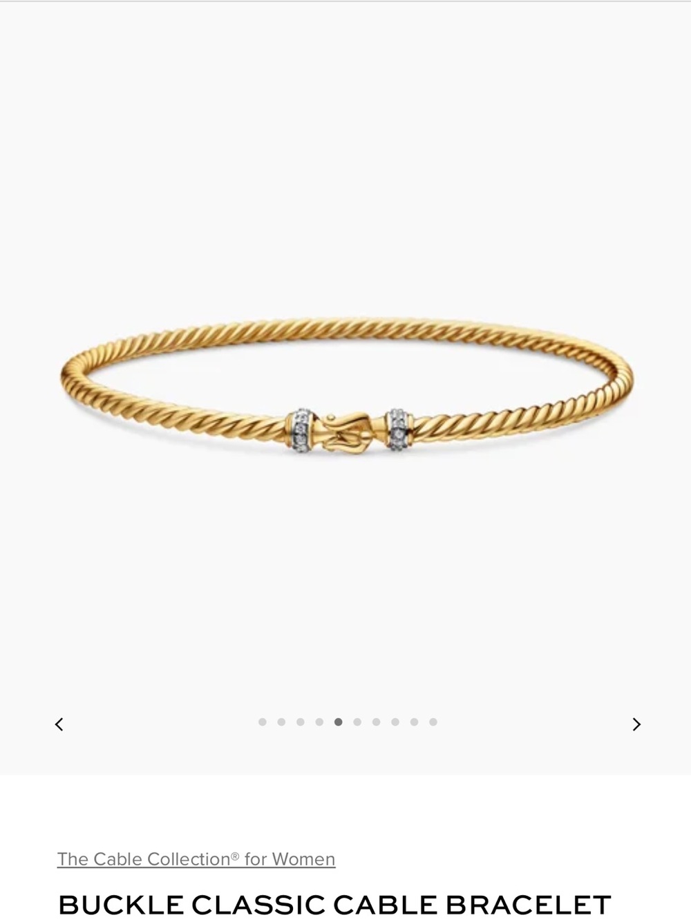 David Yurman Yellow Gold Cable Bracelet with Diamond-Accented Buckle